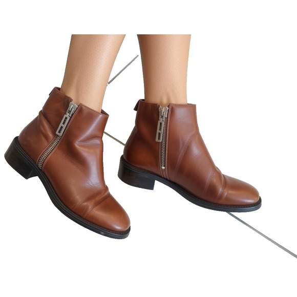 Zara Basic Shoes - Zara Basic Leather Brown Low Block Heel Women's EU 38 US 7.5